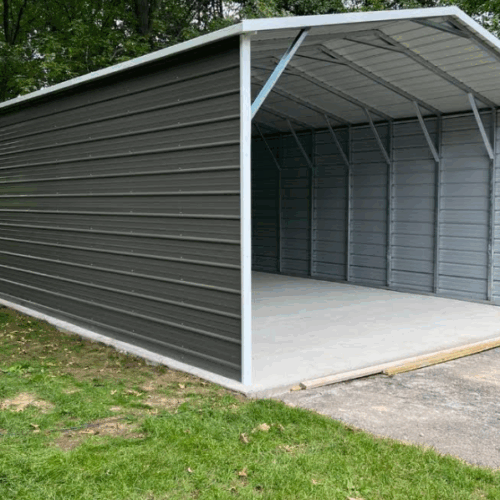 24x30x8 Metal Carport Boxed Eave Roof Enclosed Sides